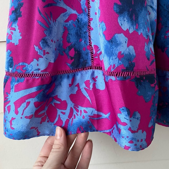 BANANA REPUBLIC • Bold Floral A Line Midi Skirt Pink/Blue Color Splash Size 2 - Picture 8 of 15